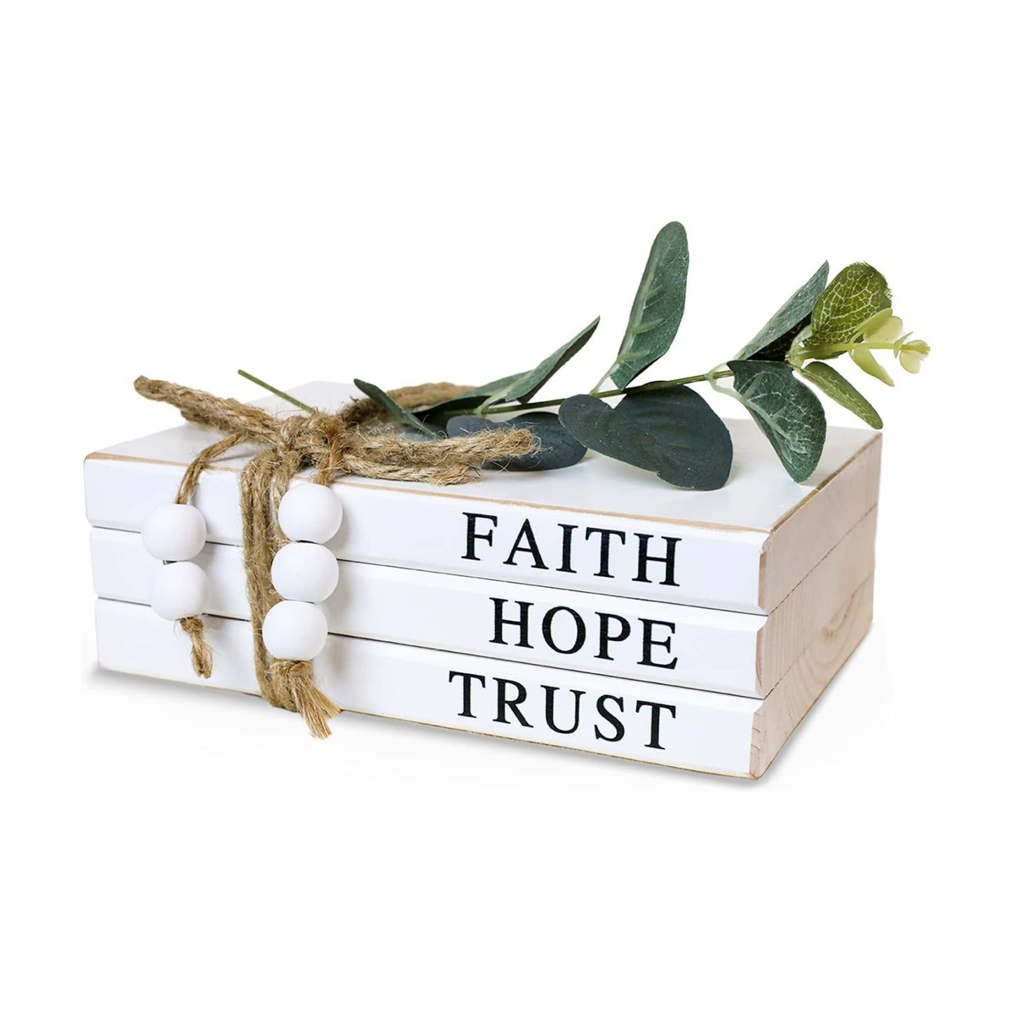 Wooden Decorative Books / Faith, Hope, Trust / White / Set of 3