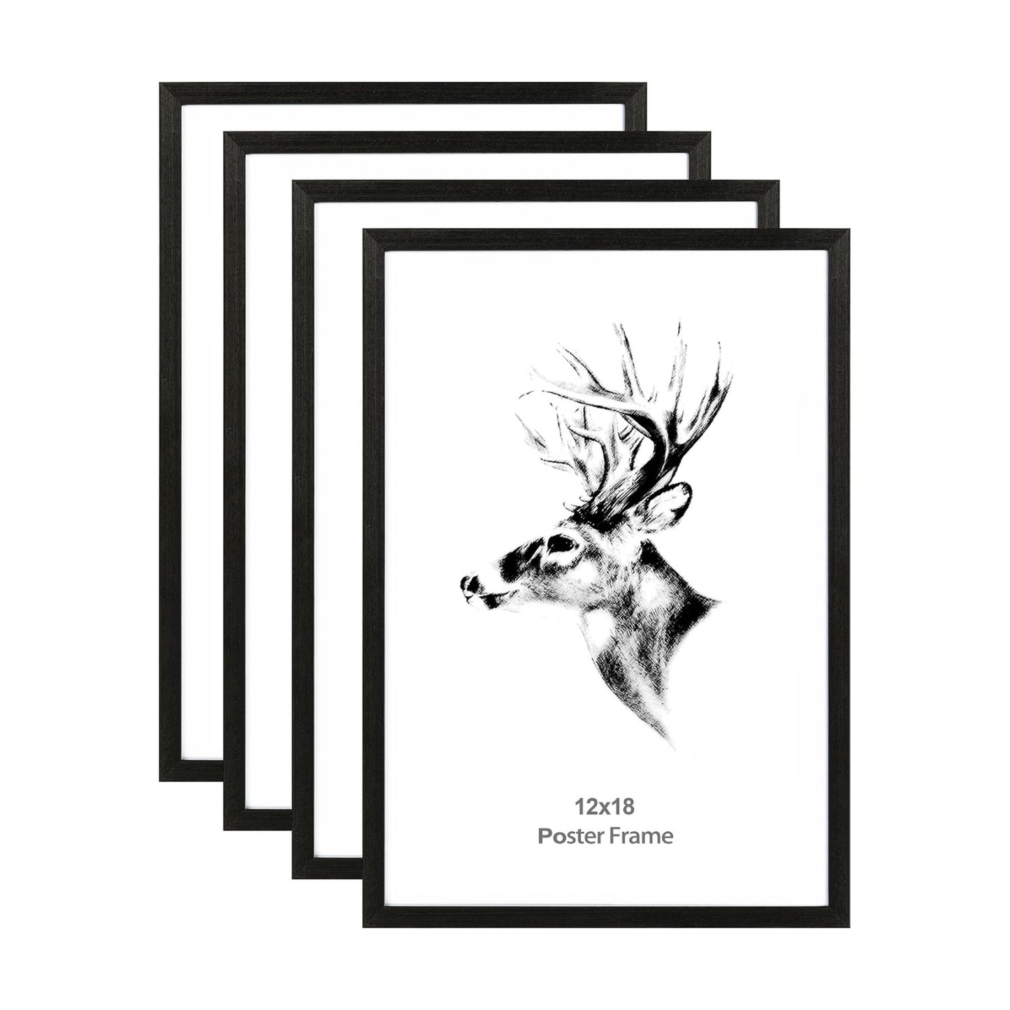 Yaetm 12x18 Frame Black Set of 4, Solid Wood Picture Frame 12 x 18 for Photos, Posters & Art Prints, Horizontal and