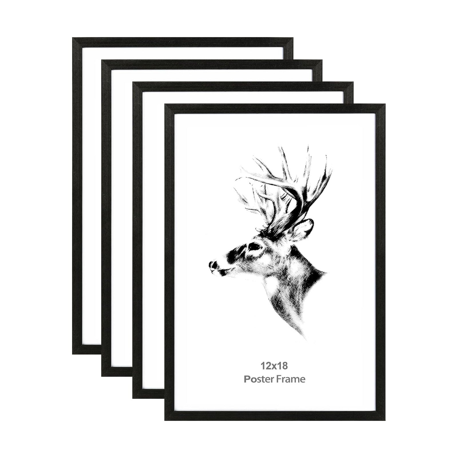 Yaetm 12x18 Frame Black Set of 4, Solid Wood Picture Frame 12 x 18 for Photos, Posters & Art Prints, Horizontal and