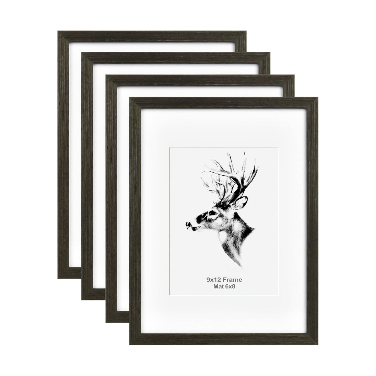 Yaetm 9x12 Black Picture Frame with Mat for 6x8 Set of 4, Solid Wood Photo Frames with Tempered Glass, 9 by 12 Frames