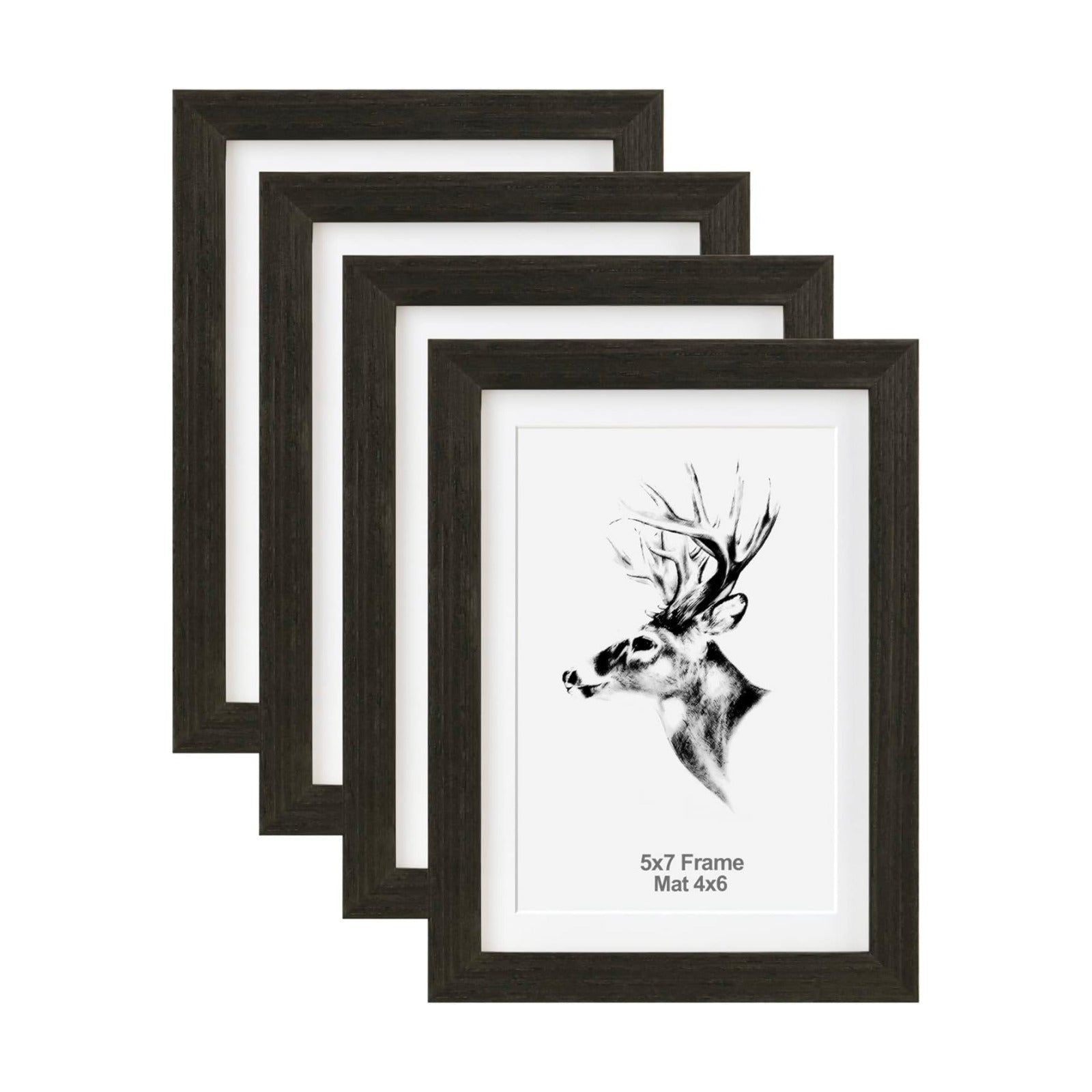 Yaetm 5x7 Black Picture Frame with Mat for 4x6 Set of 4, Solid Wood Photo Frames with Tempered Glass, 5 by 7 Wooden