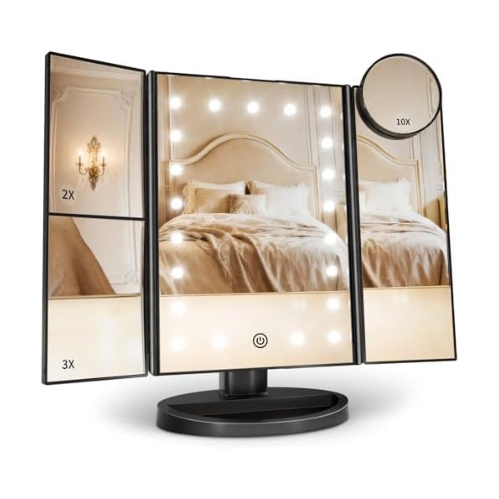 HUONUL 2X/3X/10X Magnifying Vanity Mirror with Light, Trifold Makeup Mirror