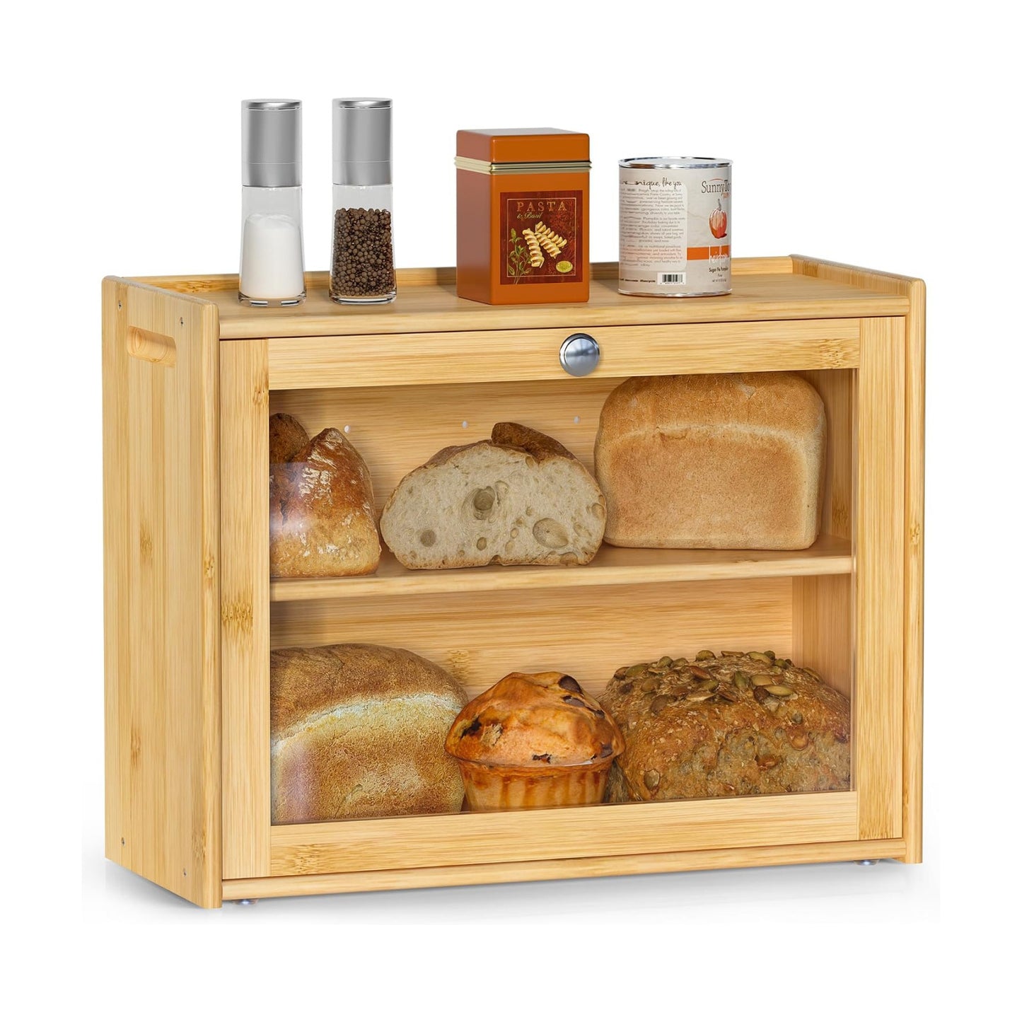 Bread Box for Kitchen Countertop, Double-layers large Bread Container with Transparent Door, Bread Storage&Multiple