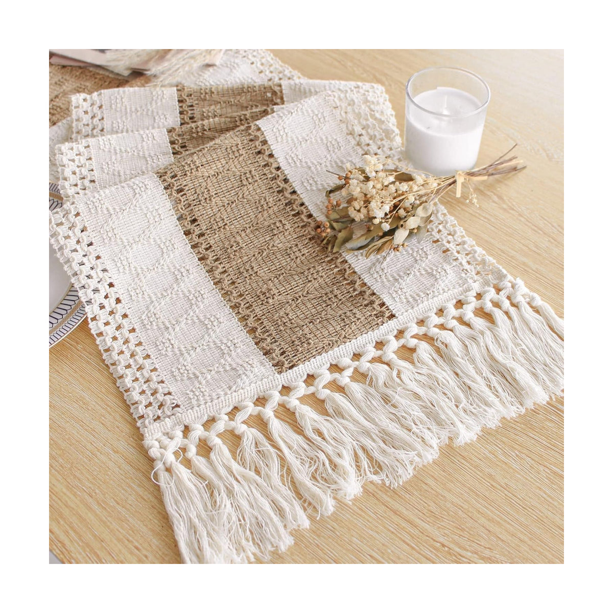 FEXIA Boho Table Runner for Fall Home Decor 12x108 Rustic with Tassels