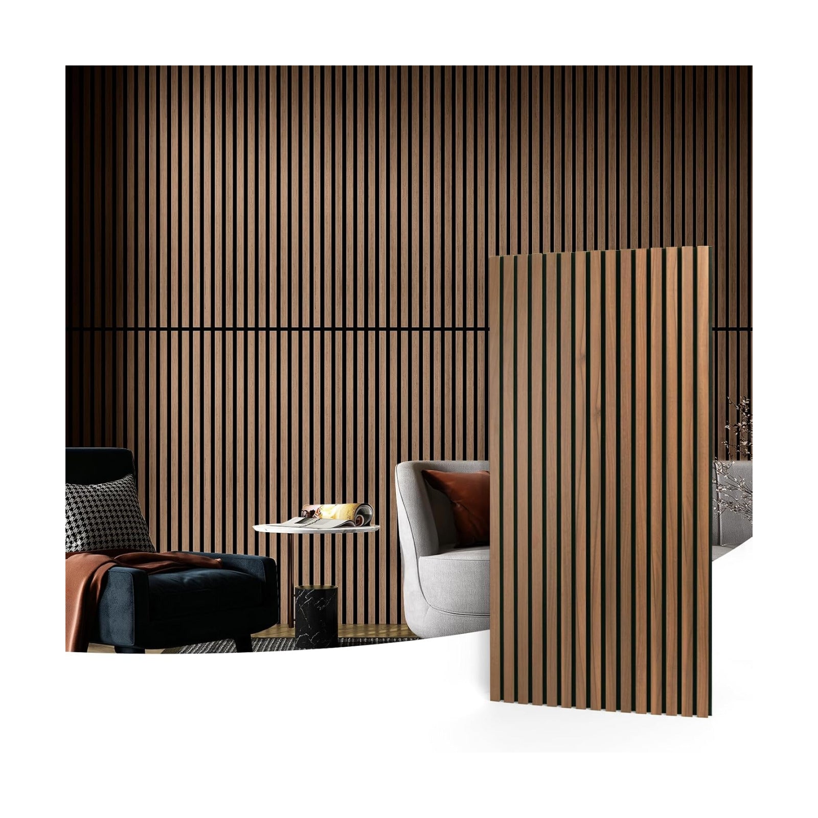 2 Wood Slat Acoustic Panels / Walnut / Set of 2