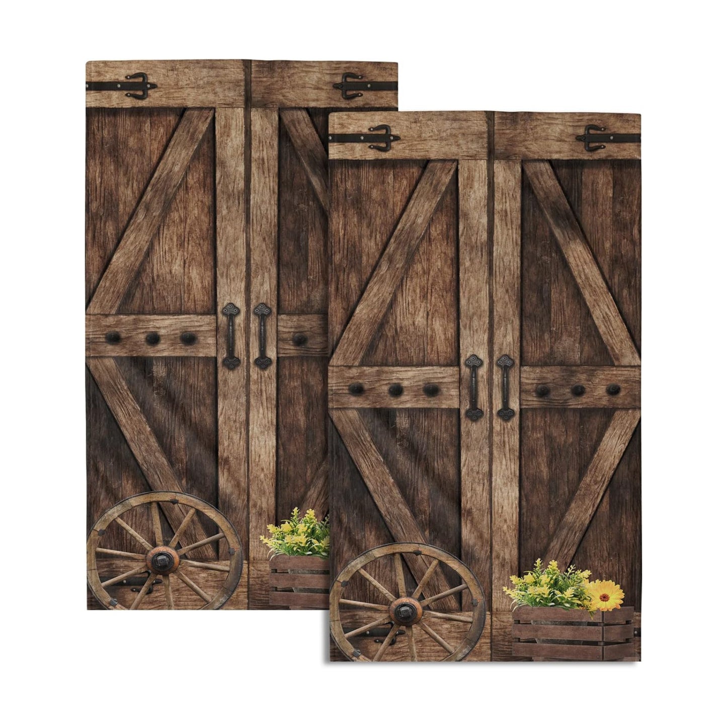 Giwawa Rustic Barn Door Hand Towels Set of 2 Brown Wood Fingertip Towels Soft Absorbent Towels for Bathroom Kitchen