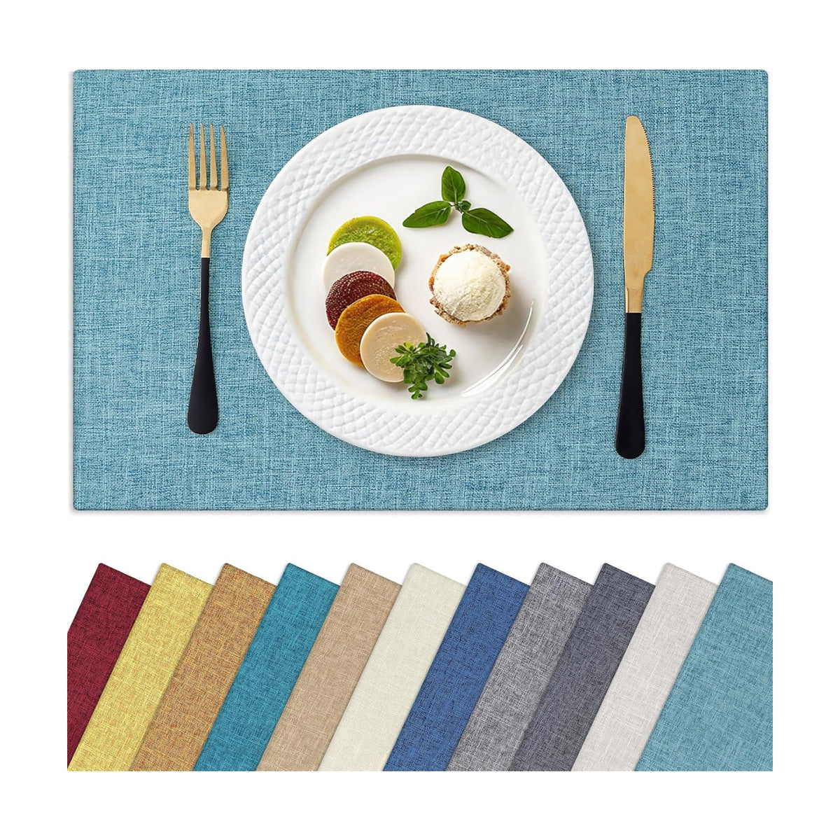 Homaxy Cloths Placemats for Dining Table Set of 6, 13" x 19", Aqua | Heat Resistant, Washable, Cotton Linen Blend Table