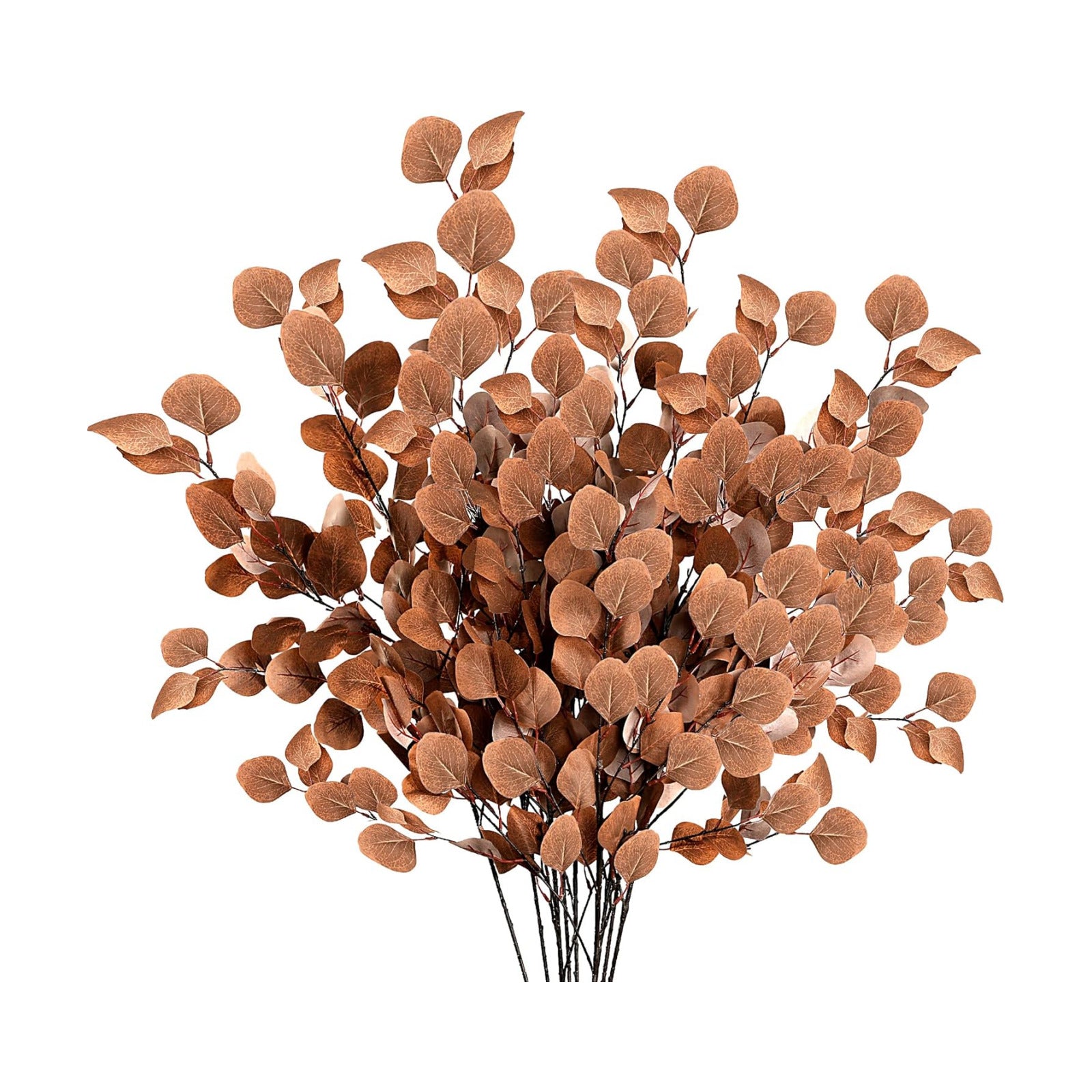 Fall Artificial Eucalyptus Stems Long Silver Dollar Leaves Fake Silk / Dark Brown / Set of 6