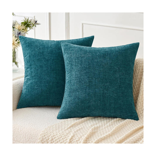 MIULEE Soft Chenille Throw Pillow Covers Dark Teal 18x18 Inch Pack of 2