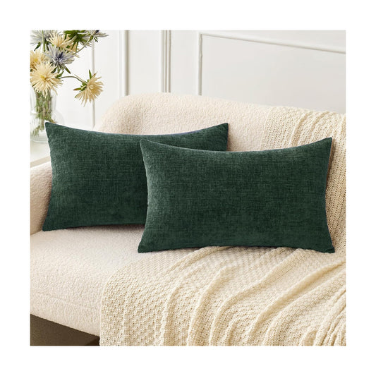 MIULEE Soft Chenille Lumbar Throw Pillow Covers Green 12x20 Inch Pack of 2