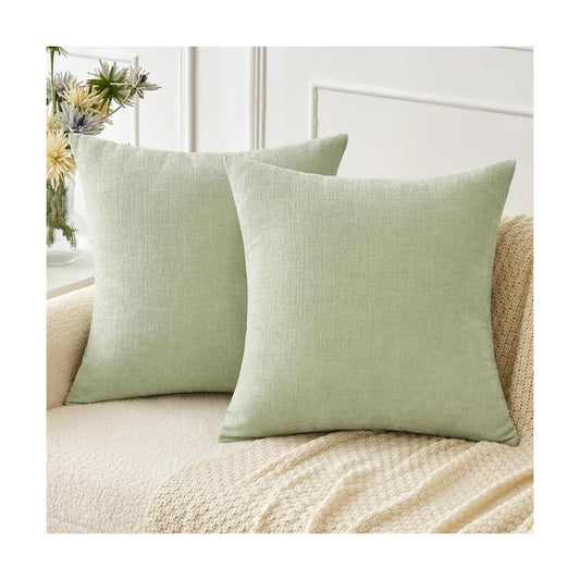 MIULEE Soft Chenille Throw Pillow Covers Light Green 18x18 Inch Pack of 2
