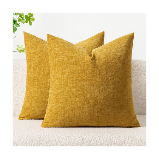 MIULEE Soft Chenille Throw Pillow Covers Mustard Yellow 20x20 Pack of 2