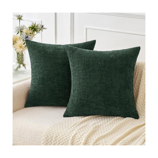 MIULEE Soft Chenille Throw Pillow Covers Green 18x18 Inch Pack of 2