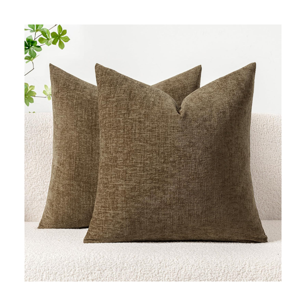MIULEE Soft Chenille Fall Throw Pillow Covers Coffee 16x16 Inch Pack of 2