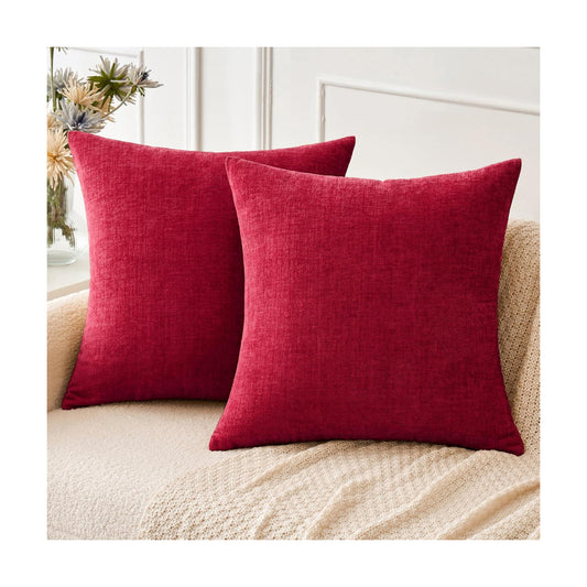 MIULEE Soft Chenille Throw Pillow Covers Red 20x20 Inch Pack of 2