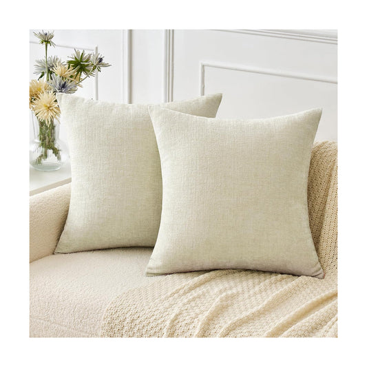 MIULEE Soft Chenille Throw Pillow Covers Cream 16x16 Inch Pack of 2