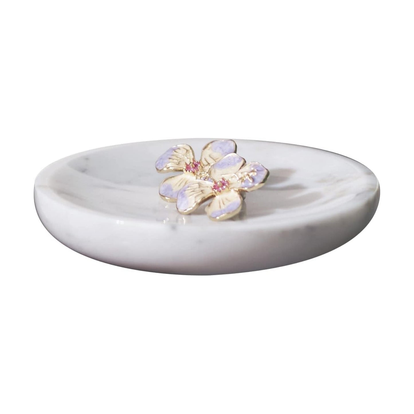 Jewelry Holder / Trinket Dish Tray / 4" R / Bianco Carrara White