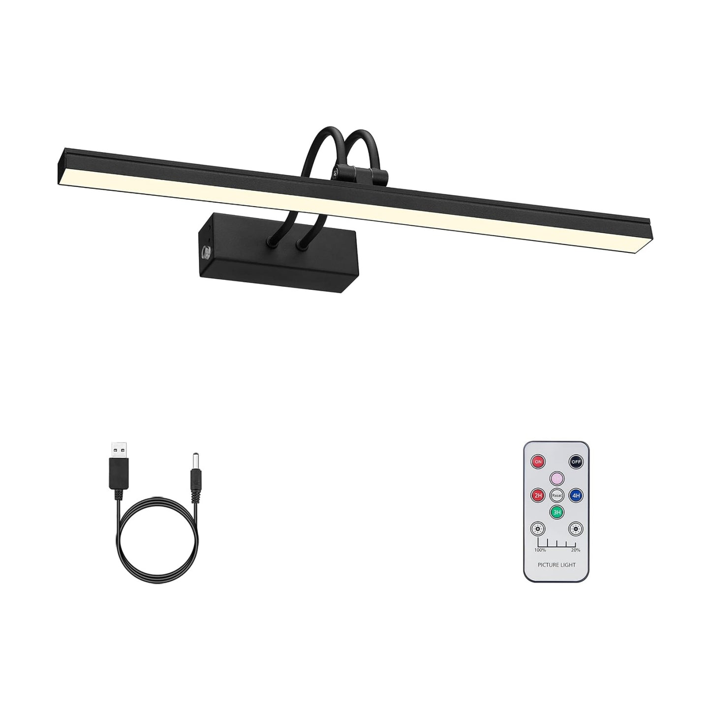 Wireless Wall Picture Light Rechargeable, 16", Black | 5000mAh Battery Operated Gallery Lights with Remote Timer, 280LM