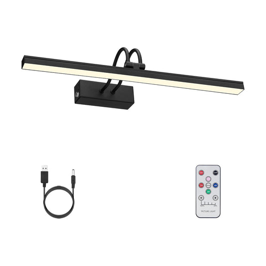 Wireless Wall Picture Light Rechargeable, 16", Black | 5000mAh Battery Operated Gallery Lights with Remote Timer, 280LM