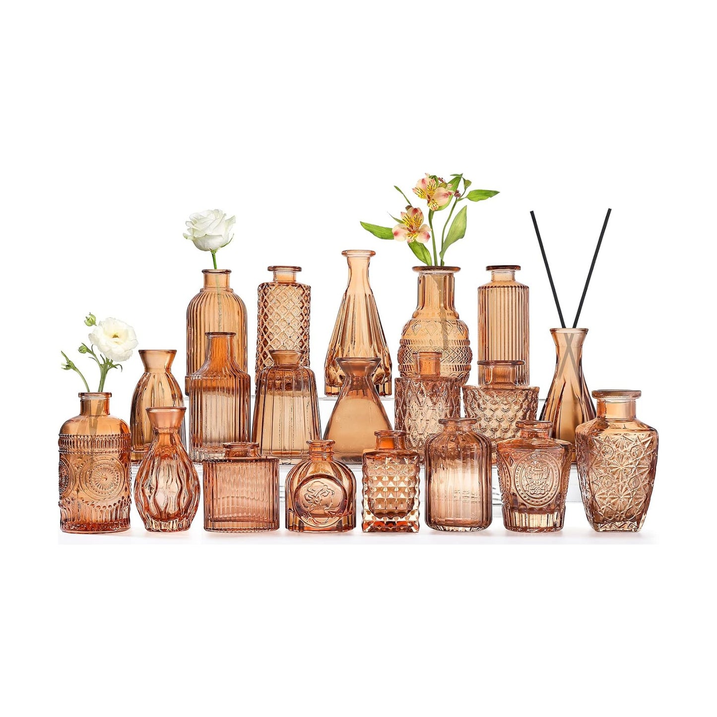 Amber Glass Bud Vases / Brown 20 / Set of 20