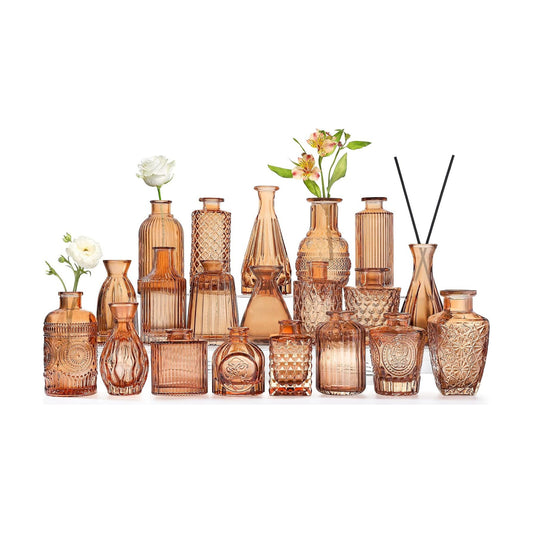 Amber Glass Bud Vases / Brown 20 / Set of 20