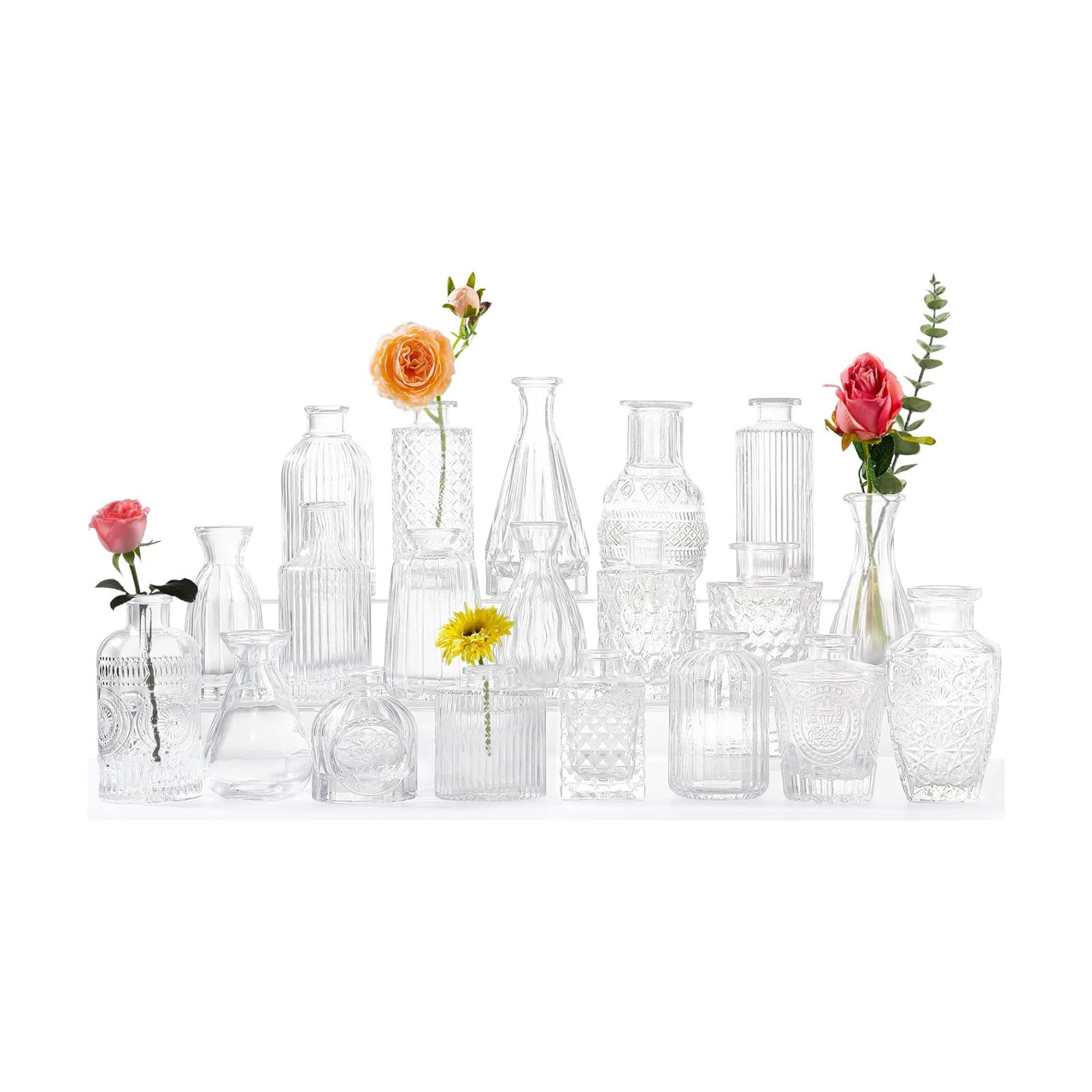 Glass Bud Vases / 20 Transparent Colors / Set of 20