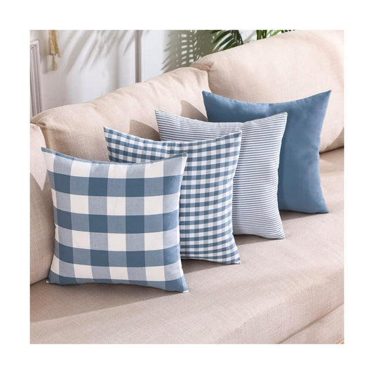 Light Blue Pillow Covers Farmhouse Plaid Throw Pillows Spring / Grey Blue / 18 x 18 / Set of 4