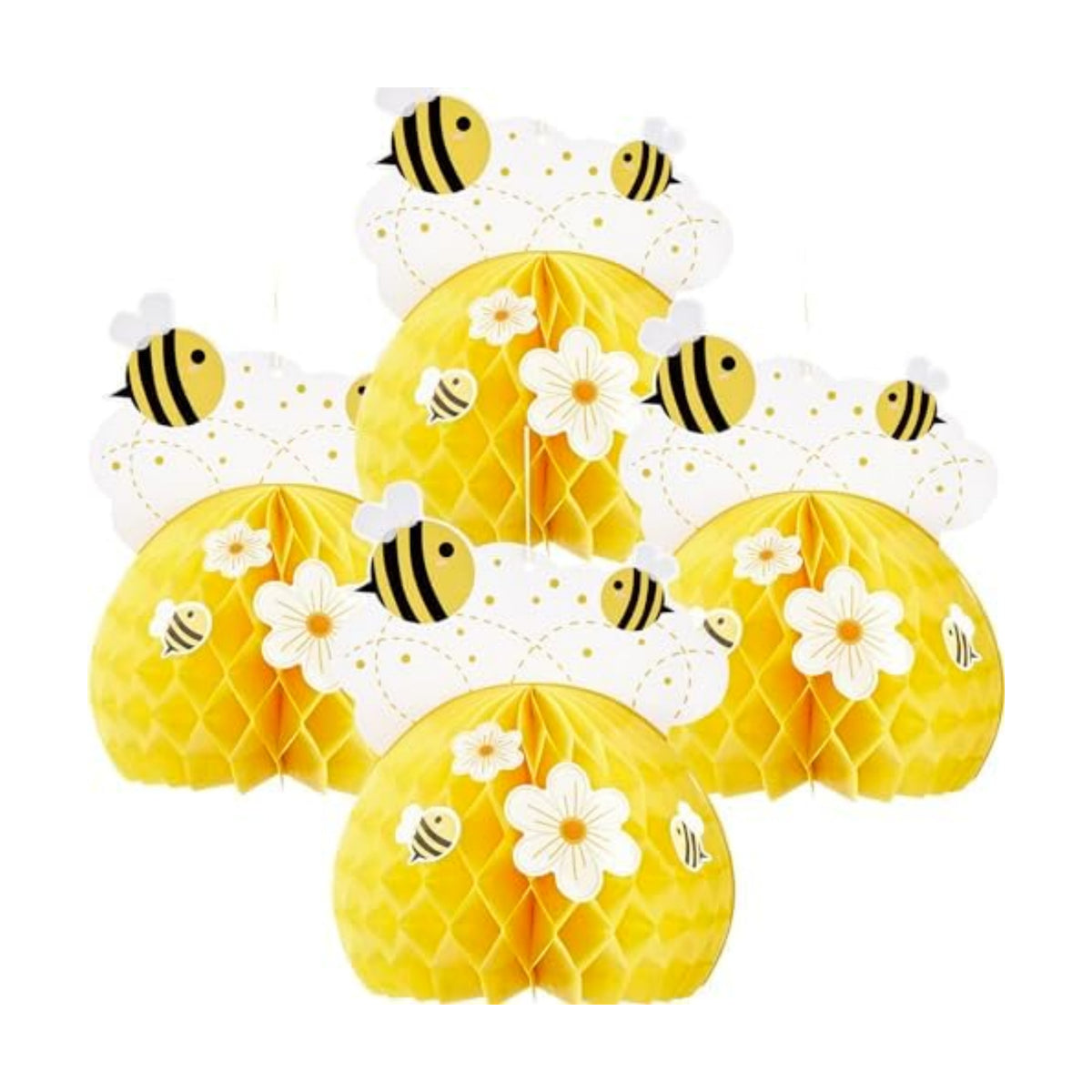 SUNBEAUTY 4PCS Honey Bee Honeycomb Centerpieces Decorations Yellow Bee Honeycomb Table Centerpieces with Sunflower Stickers for Baby Shower Birthday Gender Reveal Birthday Decoration
