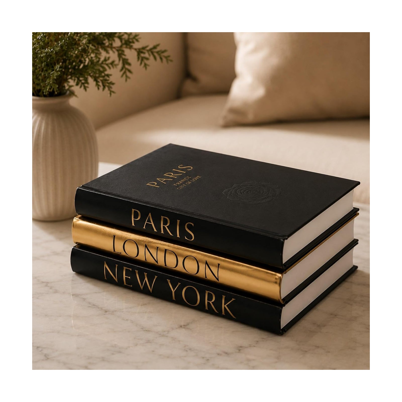 Decorative Hardcover Display Faux Books / Black and Gold