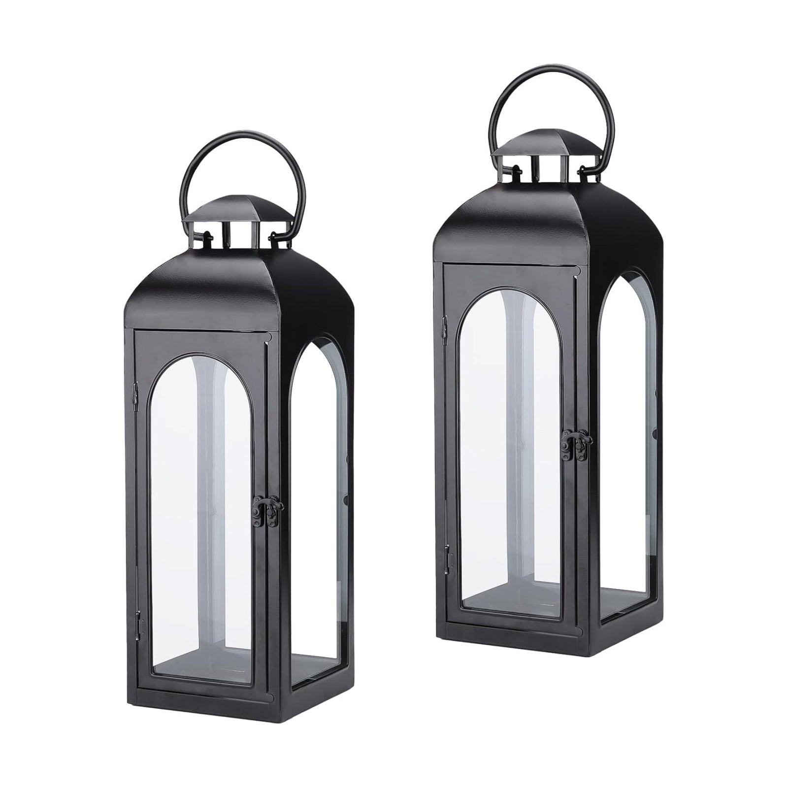 Bdor 16 Inch Outdoor Indoor Lantern Decor Black Metal Candle Lantern 1 Pack | Tempered glass panels, sturdy metal