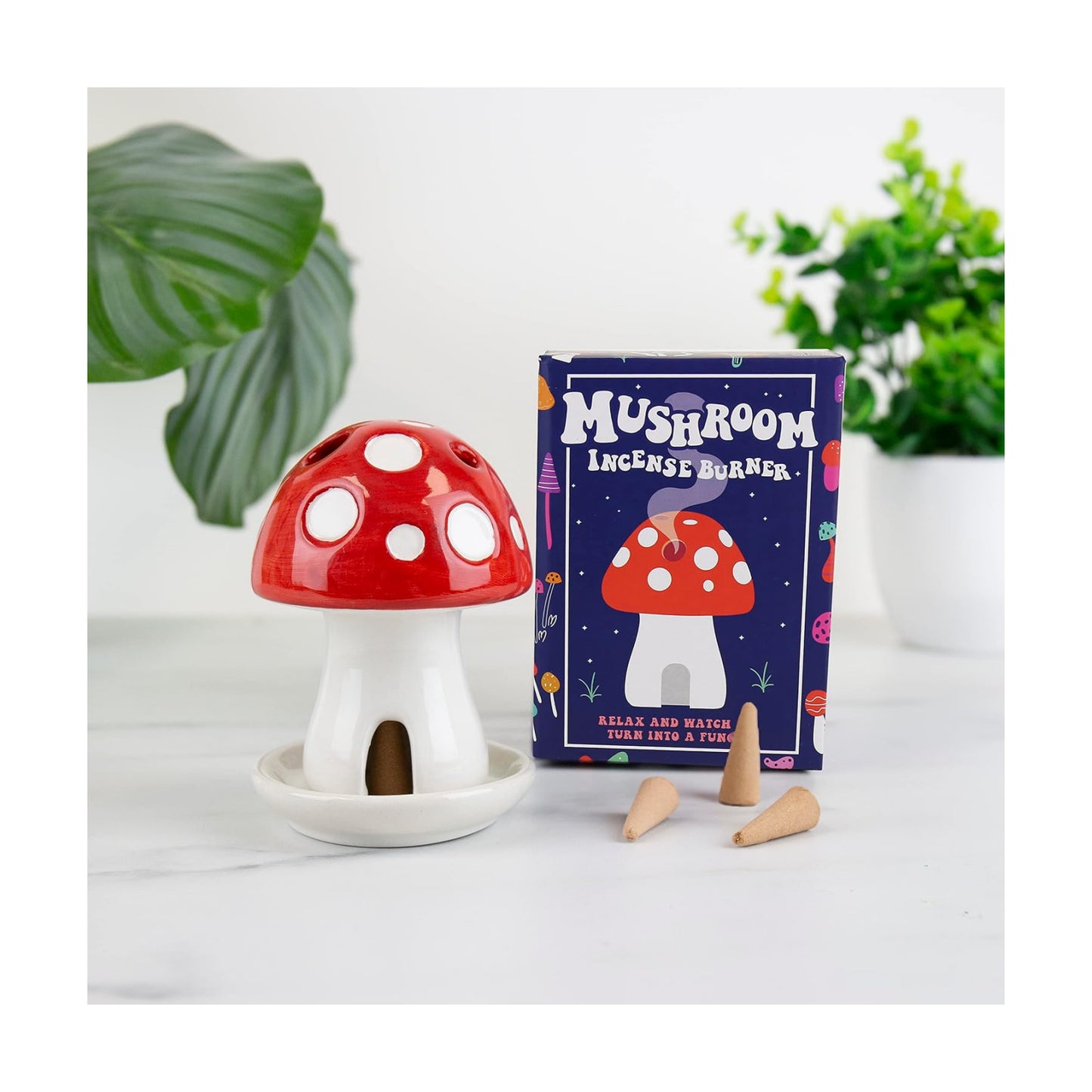 Mushroom Incense Burner / Includes 3 Sandalwood Cones & Resting Dish