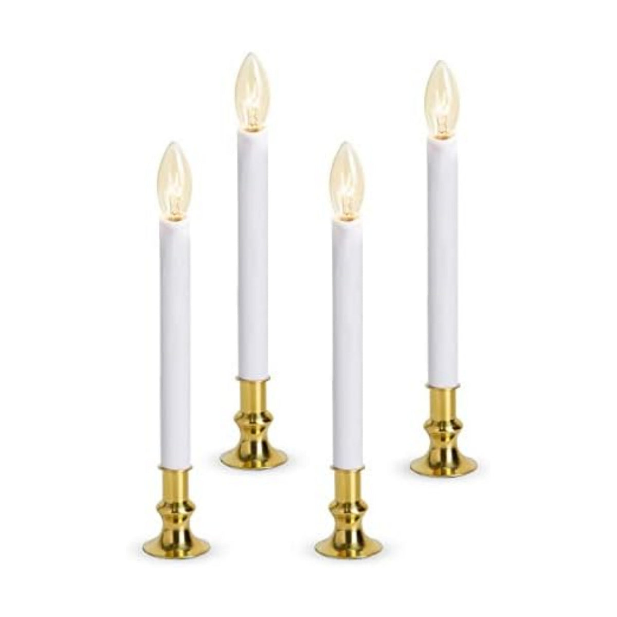 Electric Christmas Window Candle Lamp with Brass Plated Base, Dusk to Dawn | Auto Sensor | Turns Candle on in Dark and Off in Light, Ready to Use! | 4 Pack