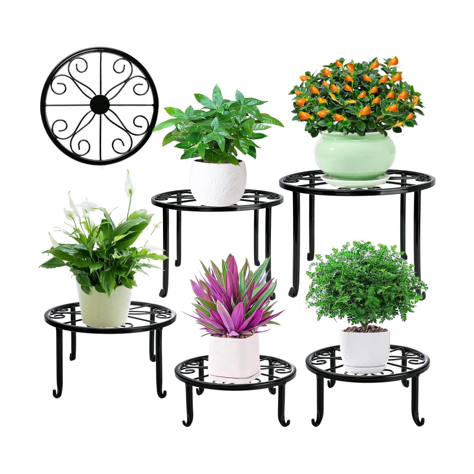 Xgunion Metal Plant Stand 5 Pack Heavy Duty Rustproof Indoor Outdoor | Iron Round Shelf for Flower Pot Planter, Patio &