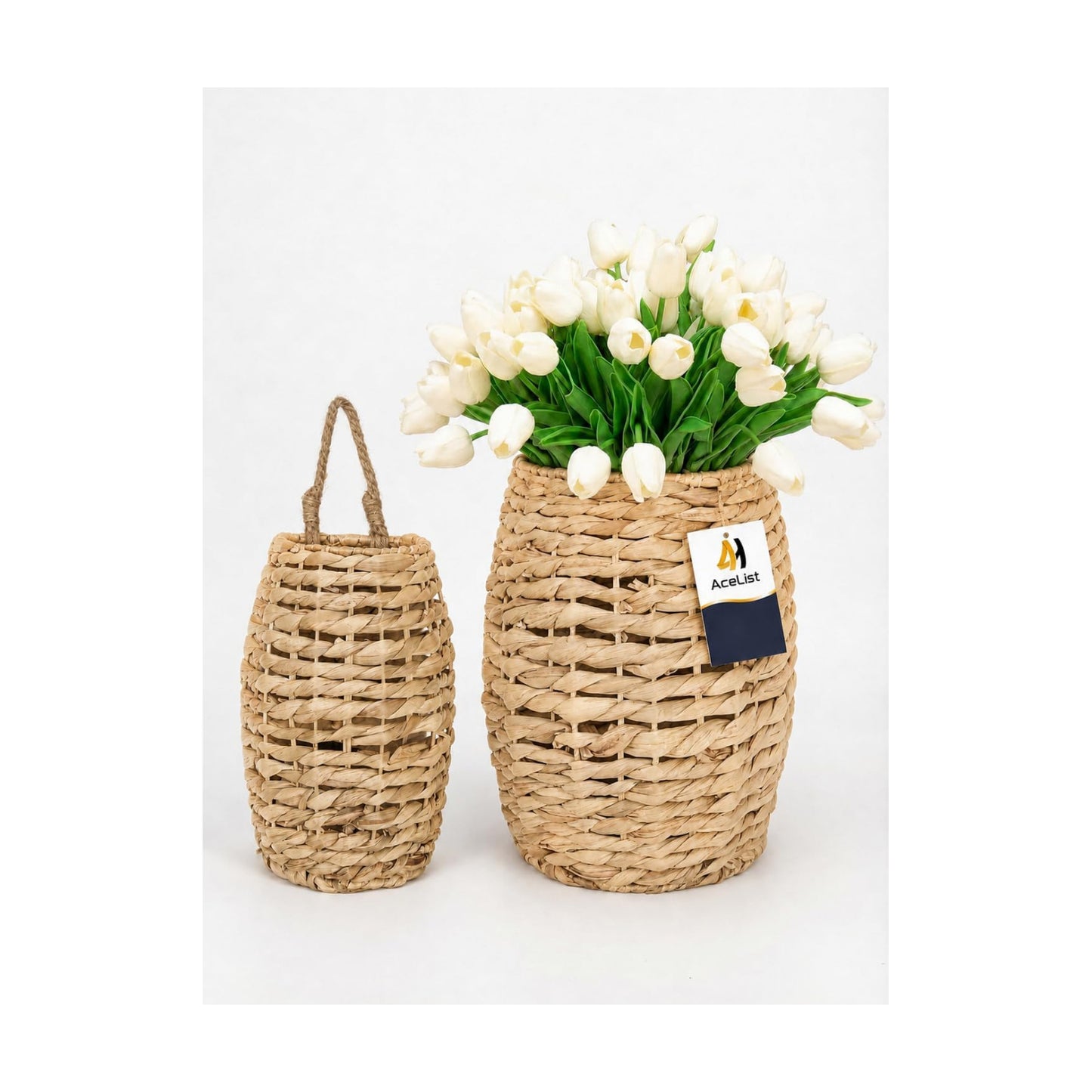 Hand-Woven Boho Front Door Basket for Flowers / Set of 2