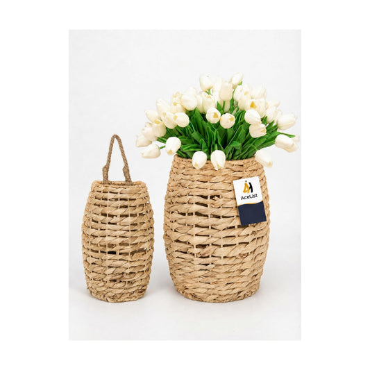 Hand-Woven Boho Front Door Basket for Flowers / Set of 2