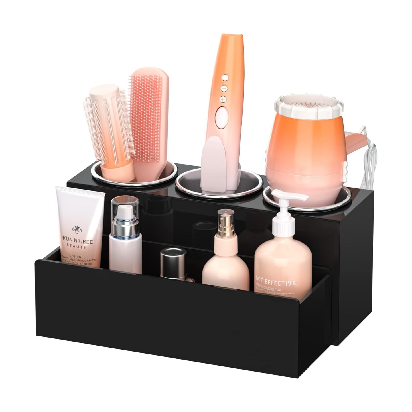 NIUBEE Acrylic Hair Tool Organizer,Hair Blow Dryer Holder with 3 Cups,Black | Acrylic Hot Tools Organizer,Hair