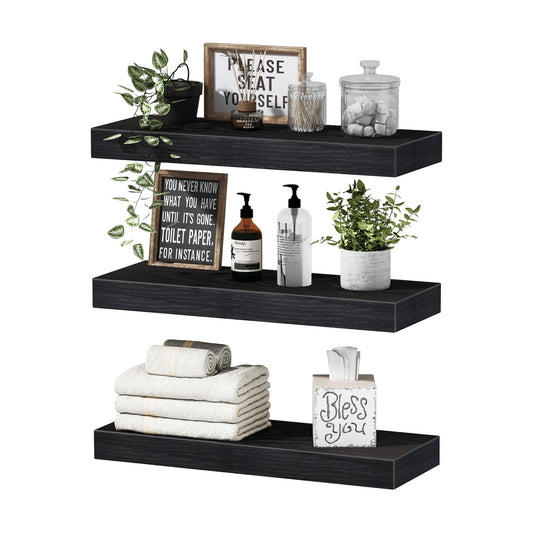 QEEIG Floating Shelves for Wall Small Shelf (Black, Set of 3, 15.7" x 6.7")
