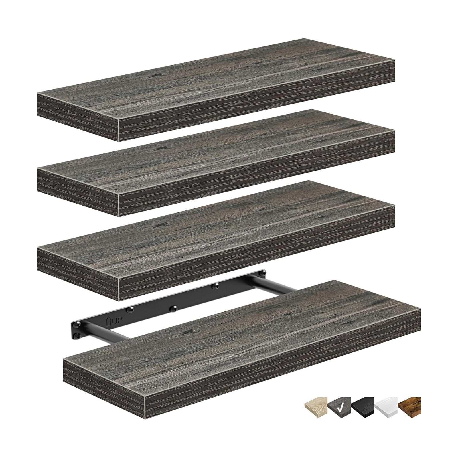 QEEIG Floating Shelves for Wall Small Shelf (Grey, Set of 4, 15.7" x 6.7")