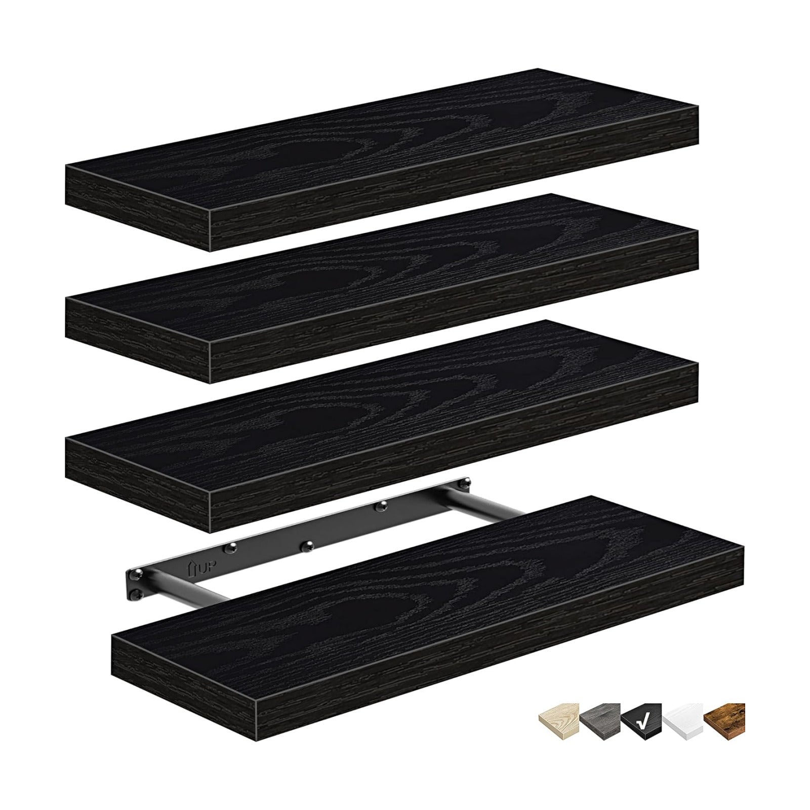 QEEIG Floating Shelves for Wall Small Shelf (Black, Set of 4, 15.7" x 6.7")