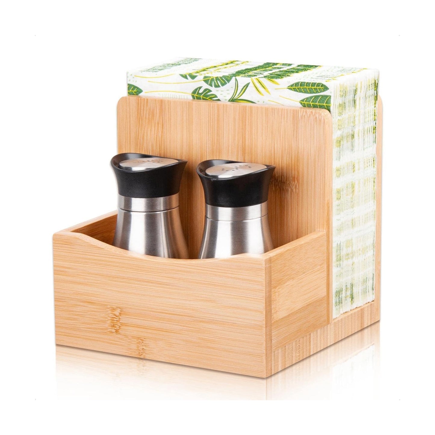 Bamboo Salt Pepper Napkin Holder Set / Natural