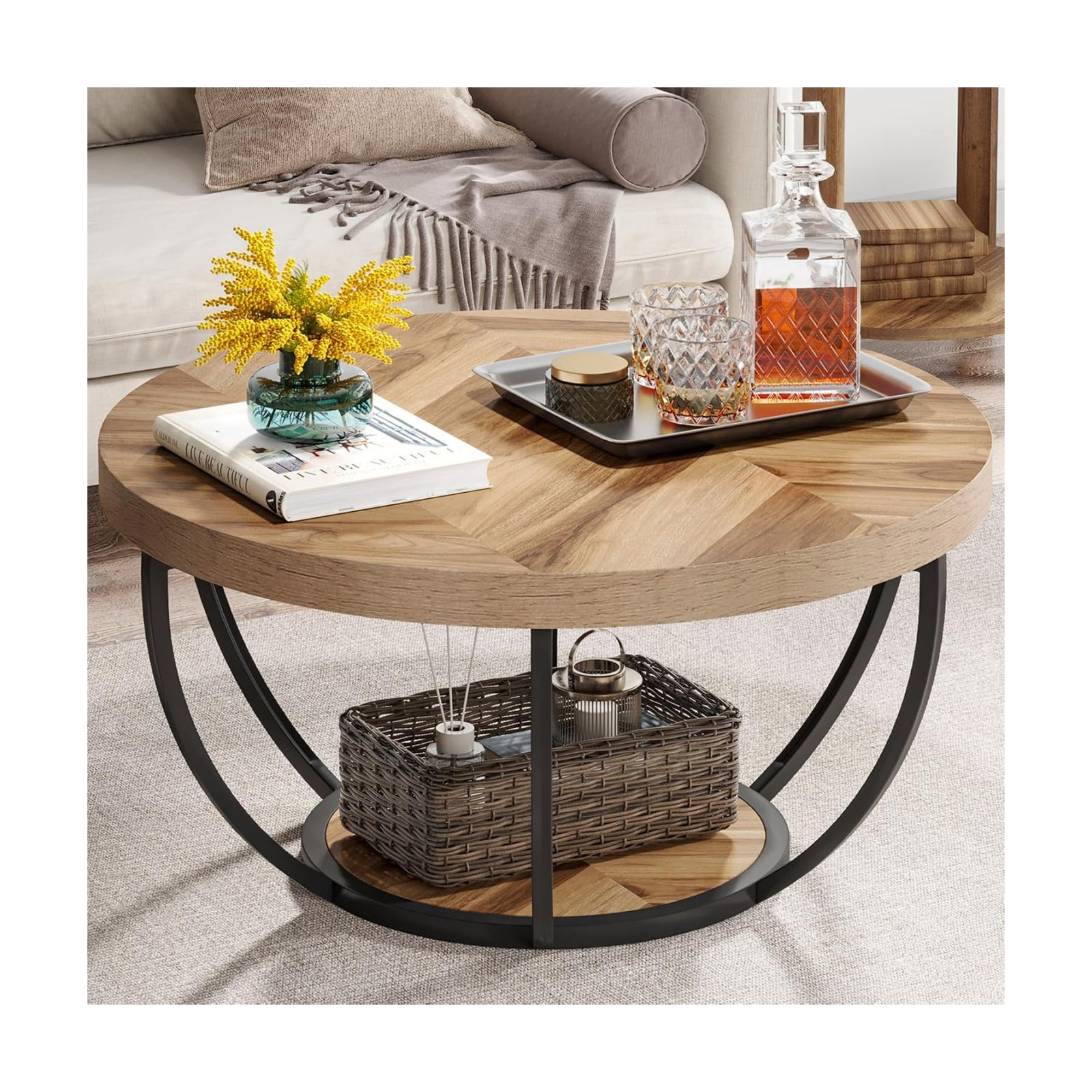 2-Tier Storage Shelves / Wooden Grain and Black