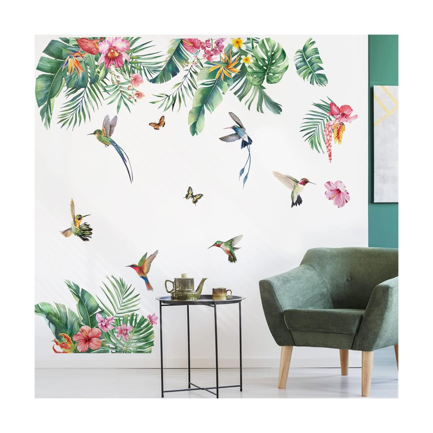 Tropical Leaves Wall Decals Tropical Flower Palm Leaf Wall Stickers Living Room Bedroom / A / Green