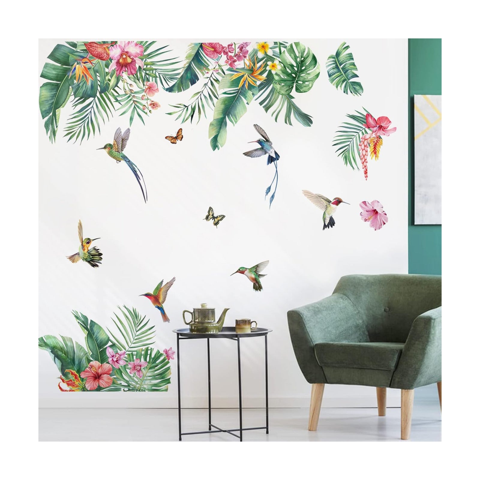Tropical Leaves Wall Decals Tropical Flower Palm Leaf Wall Stickers Living Room Bedroom / A / Green