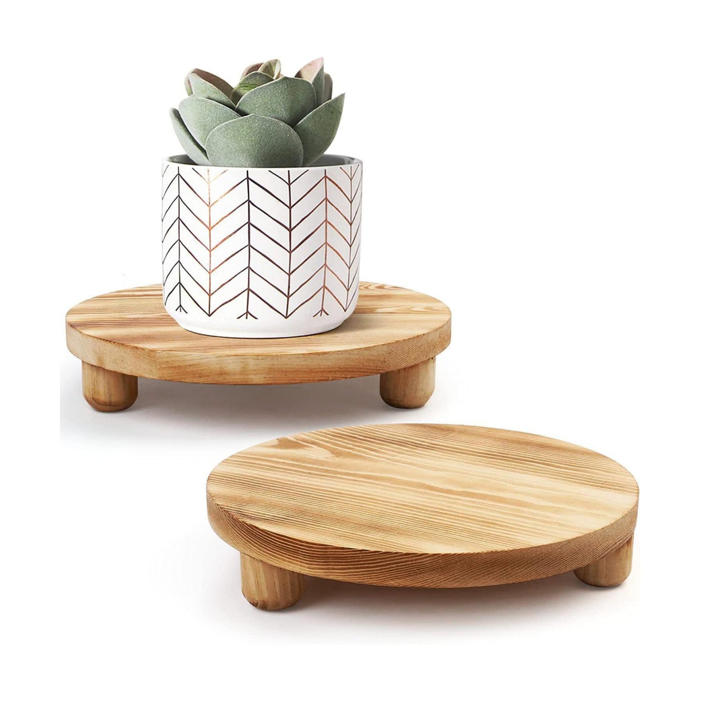 Round Wooden Tray / Round - Natural / Set of 2