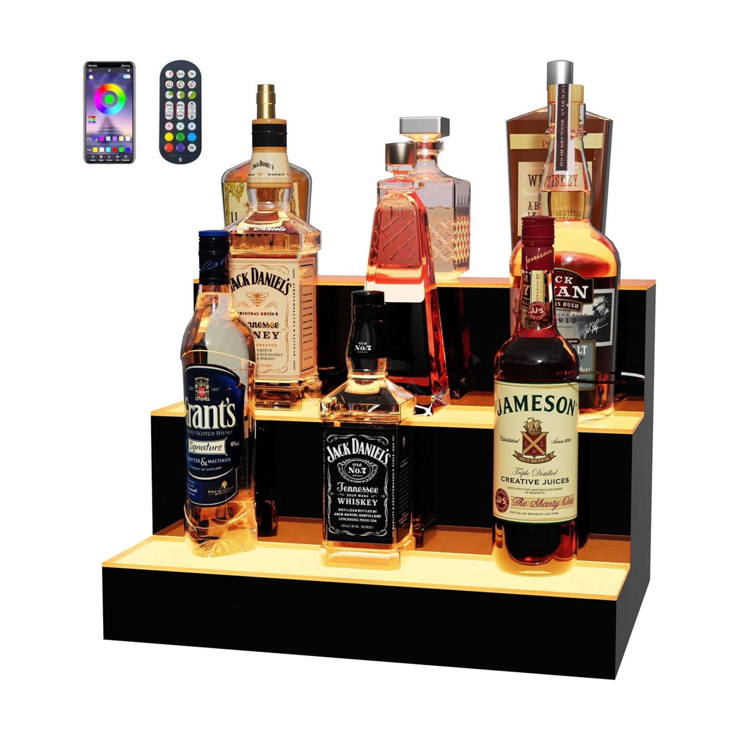 MESAlLUP 16 Inch 3 Tier Lighted Liquor Bottle Display Shelf, LED Bar Shelves with APP or Remote Control, Mulit Color