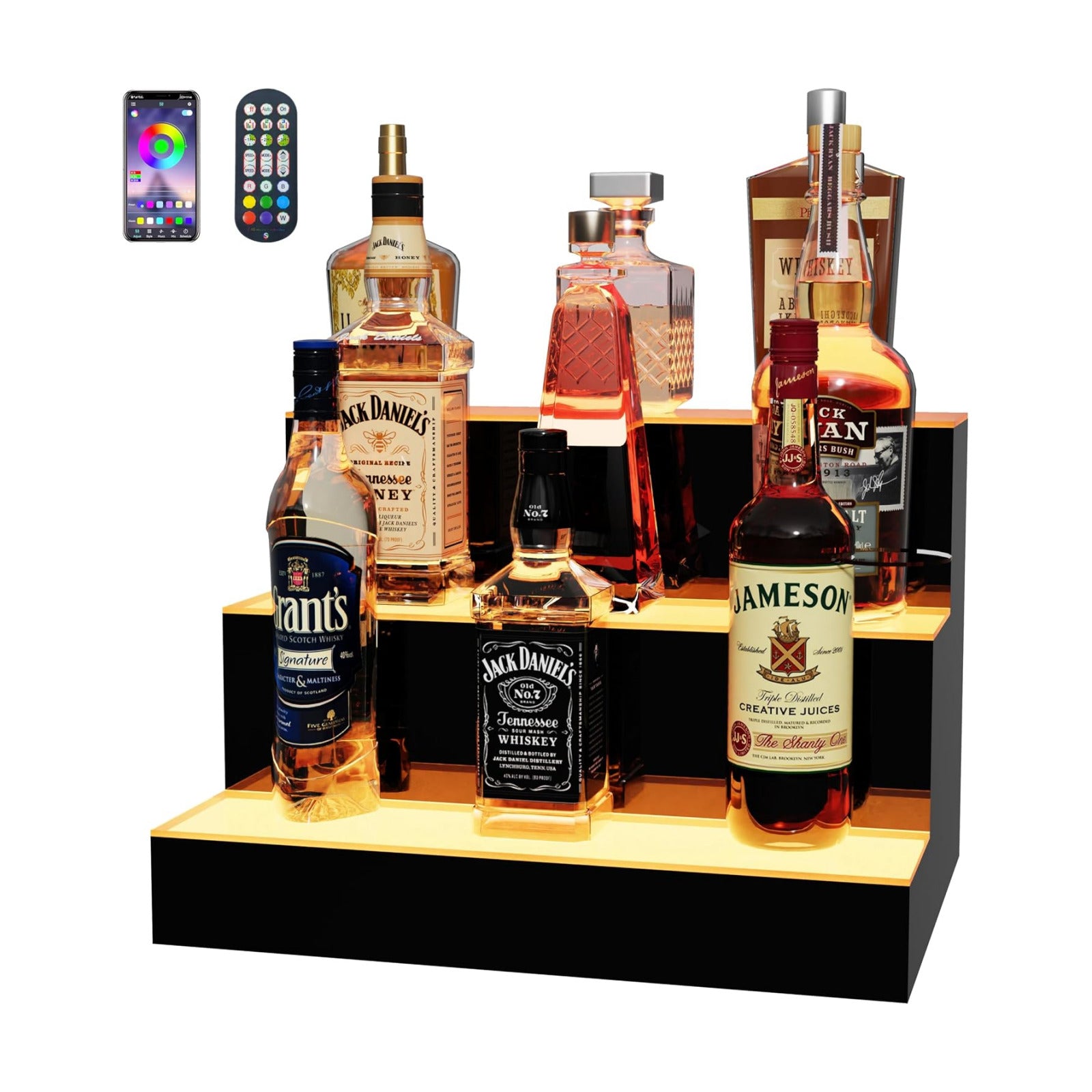 MESAlLUP 16 Inch 3 Tier Lighted Liquor Bottle Display Shelf, LED Bar Shelves with APP or Remote Control, Mulit Color
