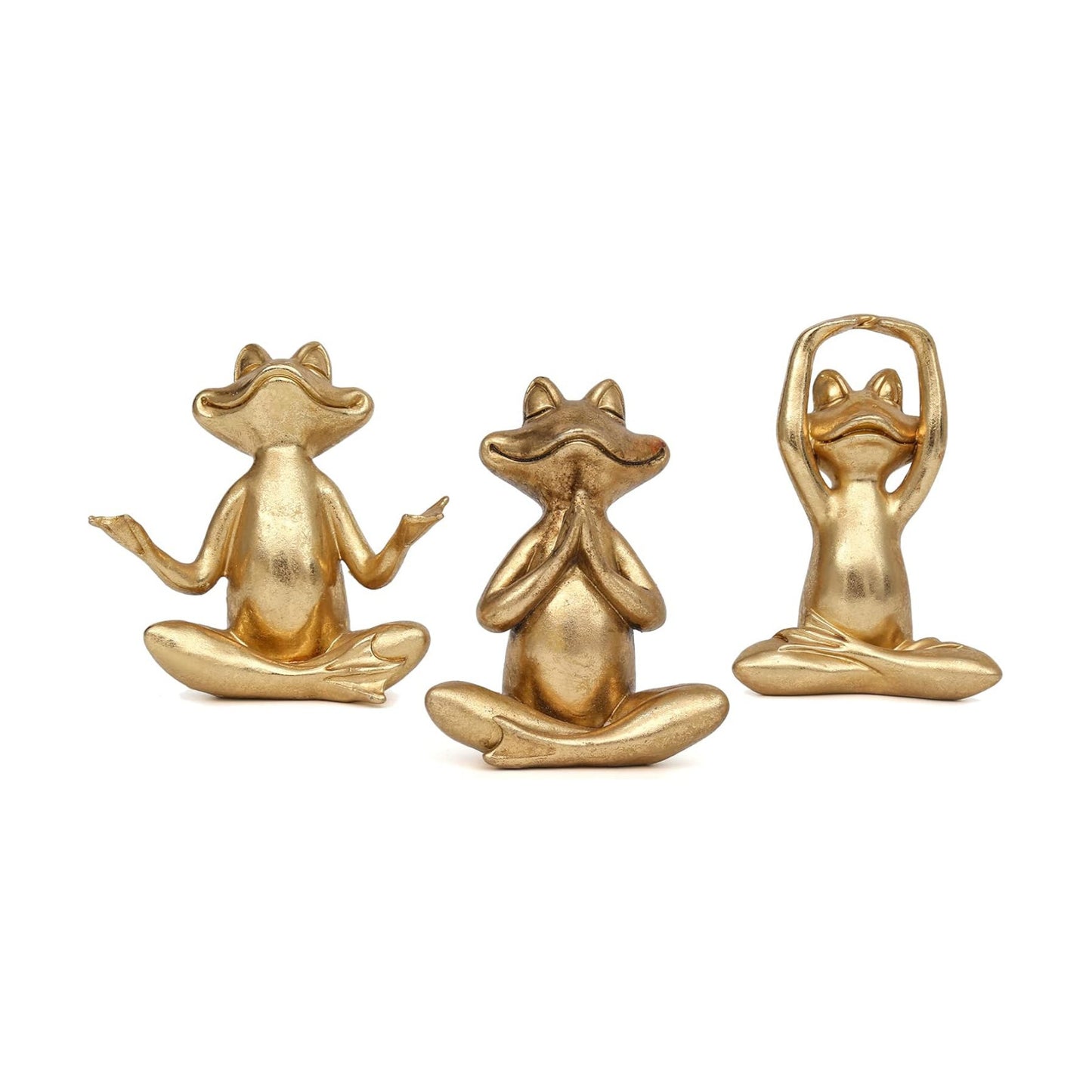 Frog Figurines Yoga Decor -Frog Yoga Statues for Modern Living Room / Gold / 3.7 Inch / Set of 3