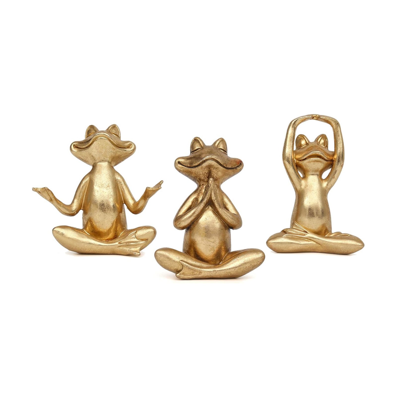 Frog Figurines Yoga Decor -Frog Yoga Statues for Modern Living Room / Gold / 3.7 Inch / Set of 3