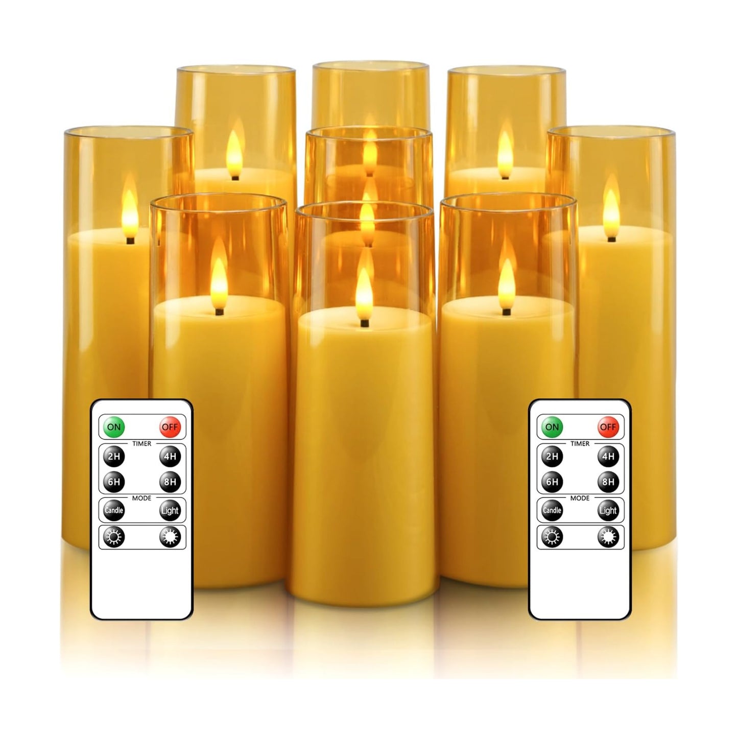 kakoya Flickering Flameless Candles Battery Operated with Remote and 2/4/6/8 H Timer Acrylic Led Pillar Candles Pack of
