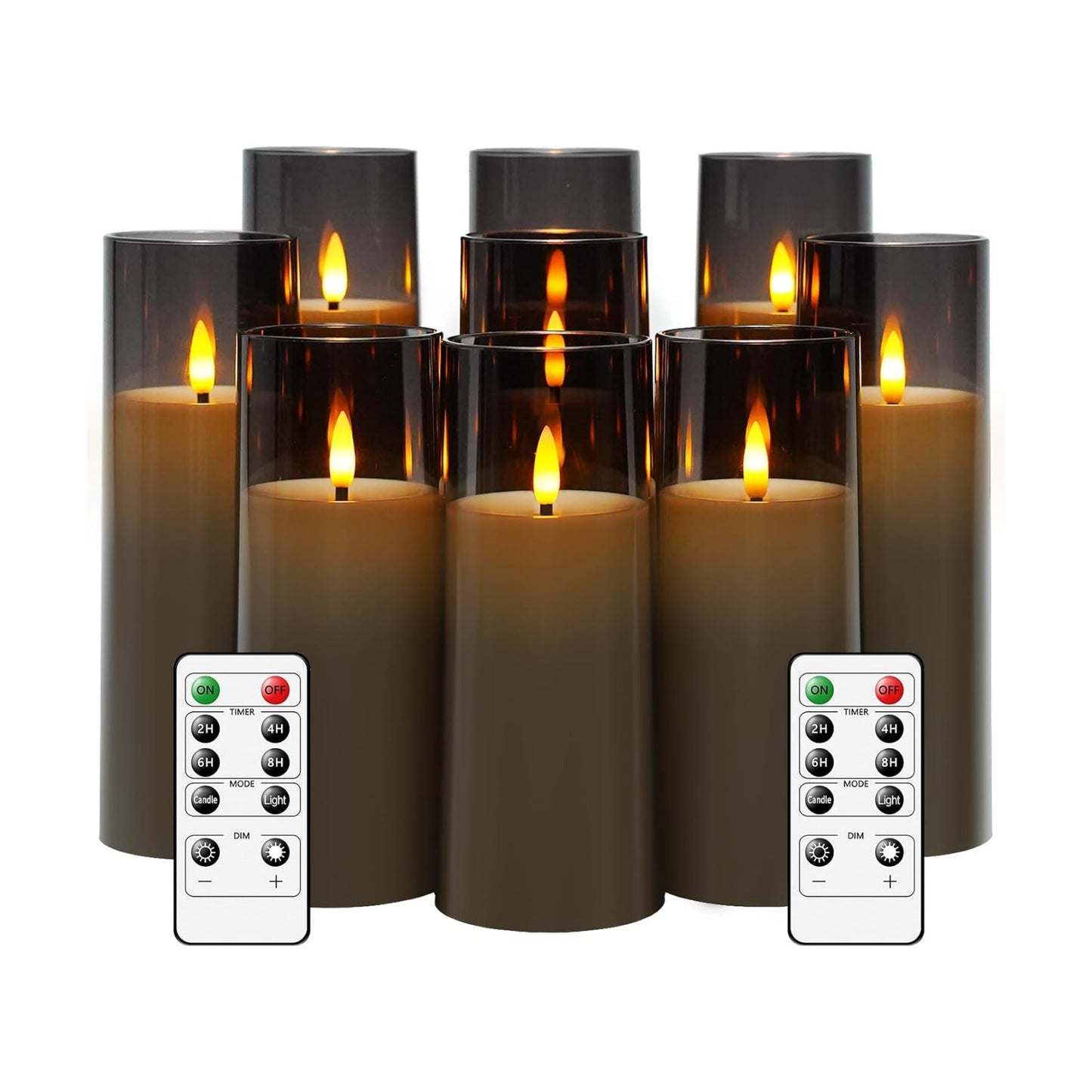 kakoya Flickering Flameless Candles Battery Operated with Remote and 2/4/6/8 H Timer Plexiglass Led Pillar Candles Pack